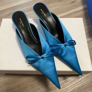 BALENCIAGA Ostrich Bow Accents Mules